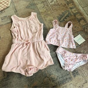 NWT Serendipity Pink Sunflower Bathing Suit and Cover Up sz L